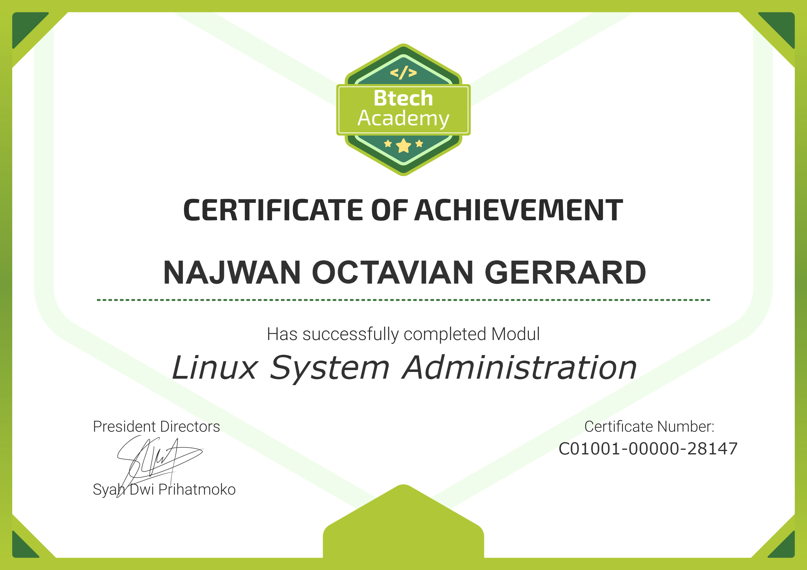 Certificate Linux Fundamental Adinusa
